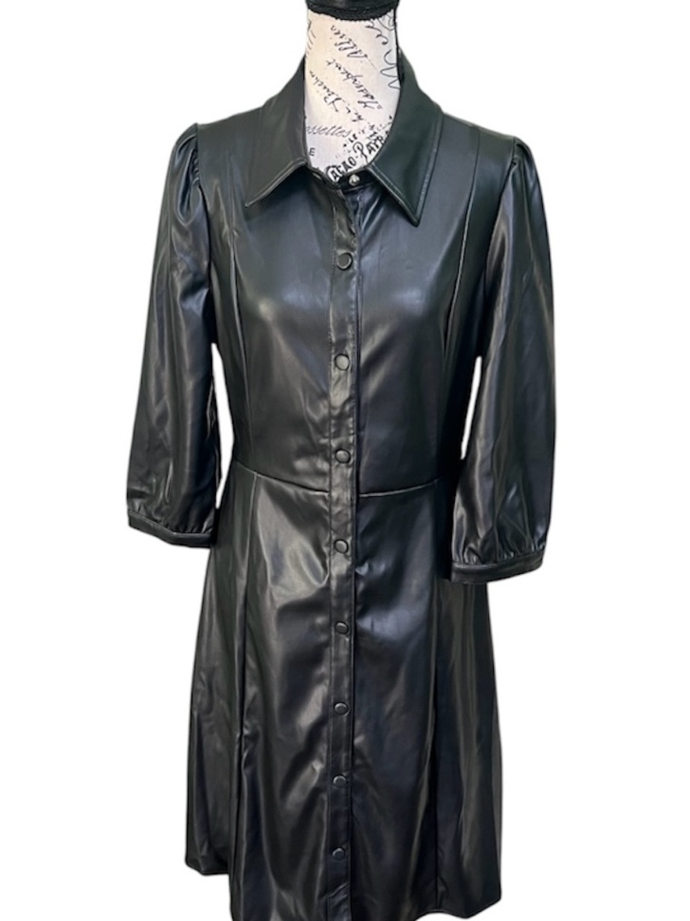 Ellen Tracy Black Faux Leather Button-Front Dress Jacket